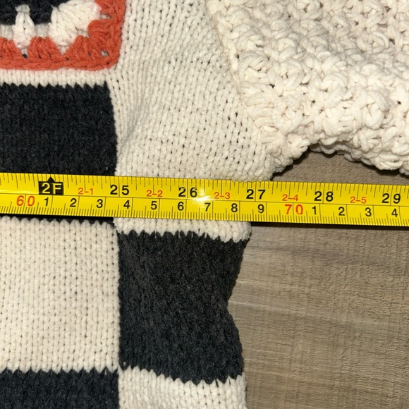 POL Cardigan Sweater Hooded Knitted Boho Hippie Artsy Granny Square Oversized L - Picture 9 of 10